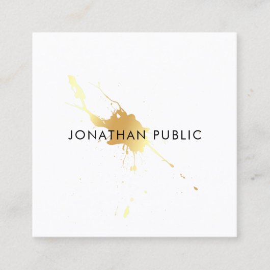 Carte De Visite Carré Design Gold Splash Élégant Modèle moderne (Devant)