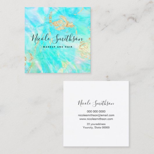 Carte De Visite Carré design turquoise (Devant / Derrière)