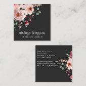 Carte De Visite Carré Designer d'intérieur rose Floral Boho noir (Devant / Derrière)