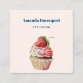 Carte De Visite Carré Dessert sucré à la fraise Cupcake (Devant)