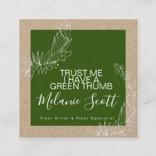 Carte De Visite Carré Dessin botanique Vert Jardin Plante Sitter Kraft