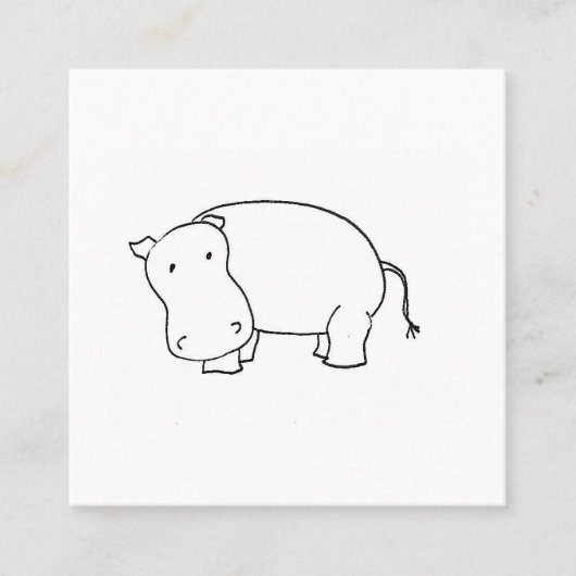 Carte De Visite Carré Dessin de trait hippo mignon (Devant)