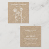 Carte De Visite Carré Dessin Fleurs simples fait main (Devant / Derrière)