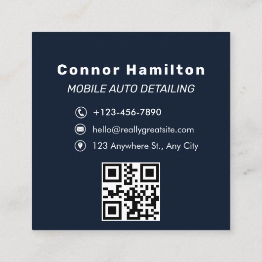 Carte De Visite Carré Détail auto noir, Réparation automatique Code qr n (Dos)