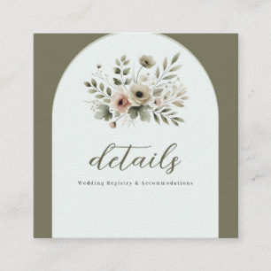 Carte De Visite Carré Détail de mariage floral aquarelle vert olive kaki