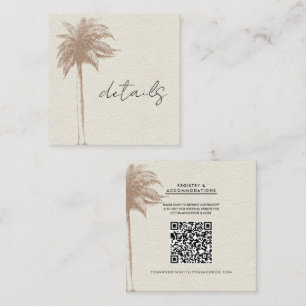 Carte De Visite Carré Détails de mariage sur la plage avec palmiers marr