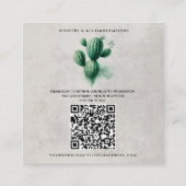 Carte De Visite Carré Détails du Mariage de cactus vert aquarelle (Dos)