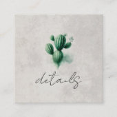 Carte De Visite Carré Détails du Mariage de cactus vert aquarelle (Devant)