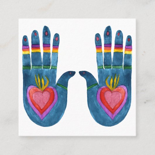 Carte De Visite Carré Deux mains de guérison Aquarelle Boho Chic (Devant)