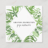Carte De Visite Carré Diamant moderne Aquarelle vert pâle feuillage (Devant)