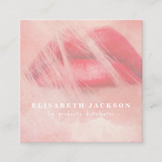 Carte De Visite Carré Distributeur de lèvre d'aquarelle rose pâle (Devant)
