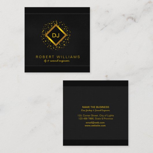 Carte De Visite Carré DJ Deejay Professional Gold Faux Professeur de mus (Devant / Derrière)