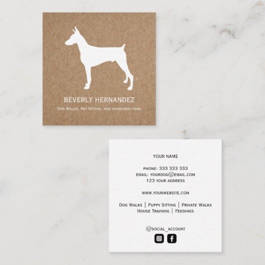 Carte De Visite Carré Doberman chien Walker Trainer Chiot assis (Devant / Derrière)