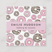Carte De Visite Carré Donuts Roses, Donuts Blancs, Boutique De Gâteaux, (Devant)
