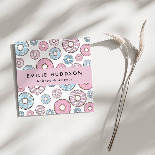 Carte De Visite Carré Donuts Roses, Donuts Bleus, Boutique De Gâteaux, B
