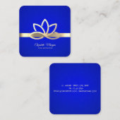 Carte De Visite Carré Doré moderne, Or Lotus Royal Blue (Devant / Derrière)
