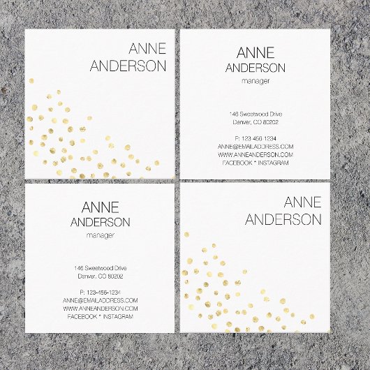 Carte De Visite Carré Dots d'or Confetti Simple Minimal Blanc