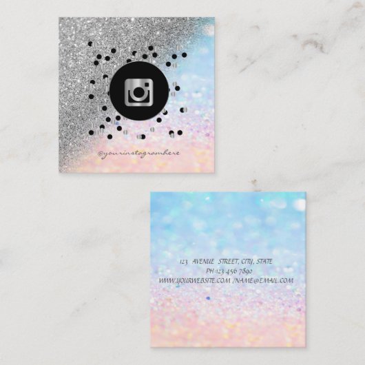 Carte De Visite Carré Dots modernes Parties scintillant en argent Bokeh  (Devant / Derrière)