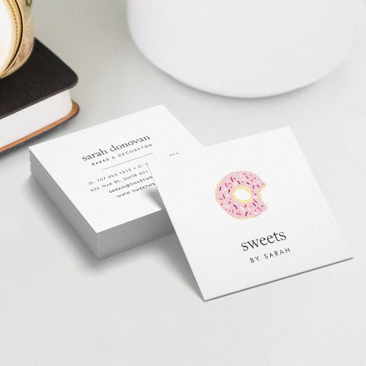 Carte De Visite Carré Doughnut rose