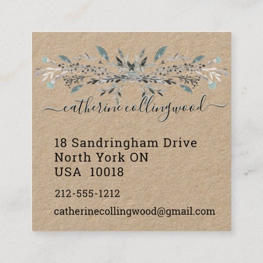 Carte De Visite Carré Douteux bleu vert Kraft Livre Swash Script (Dos)