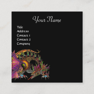 Carte De Visite Carré DRAGO / Imaginaire Dragon Monogramme noir violet