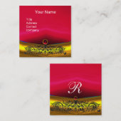 CARTE DE VISITE CARRÉ DRAGONS CELTIQUES D'OR ROUGE RUBY GEMSTONE MONOGRA (Devant / Derrière)