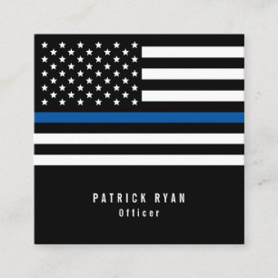 Carte De Visite Carré Drapeau américain mince de policier de Blue Line