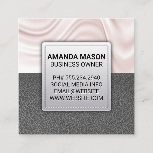 Carte De Visite Carré Draperie de soie | Cuir gris (Dos)