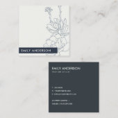 CARTE DE VISITE CARRÉ DRAWAGE DE LIGNE BLEUE DESERT CACTI SUCCULENT FOLI (Devant / Derrière)