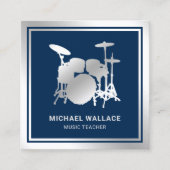 Carte De Visite Carré Drumeur de tambour à huile d'argent bleu pour prof (Devant)