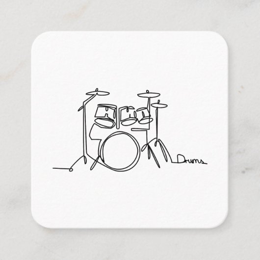 Carte De Visite Carré Drummer Music Design Drums One-Line (Devant)