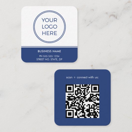 Carte de visite Carré du logo du code QR bleu (Devant / Derrière)