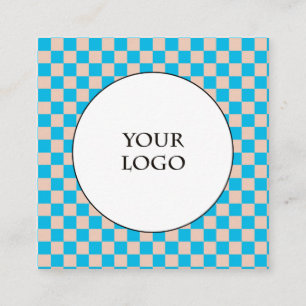 Carte De Visite Carré Duo Beige & Light Blue Buffalo Carreaux et Logo