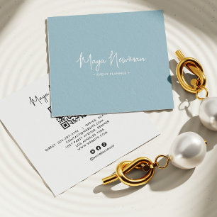 Carte De Visite Carré DUSTY BLUE Modern CHIC Minimal QR Code