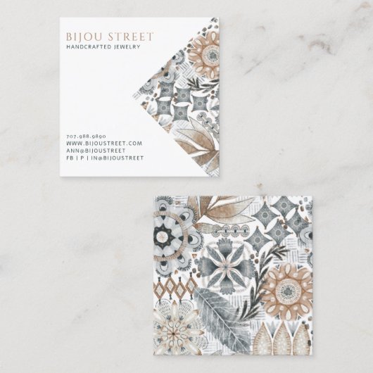 Carte De Visite Carré Earthy Boho Abstrait Jewelry Designer (Devant / Derrière)