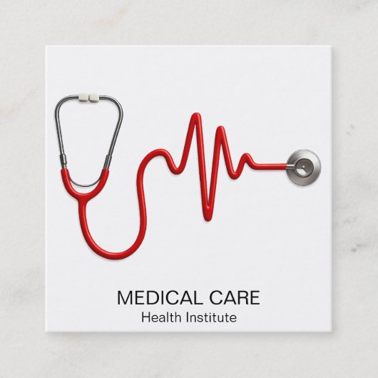 Carte De Visite Carré ECG Wave EKG Heartbeat Line Stethoscope Médicale (Devant)