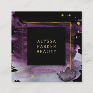 Carte De Visite Carré Éclaboussure d'aquarelle de prune avec des accent