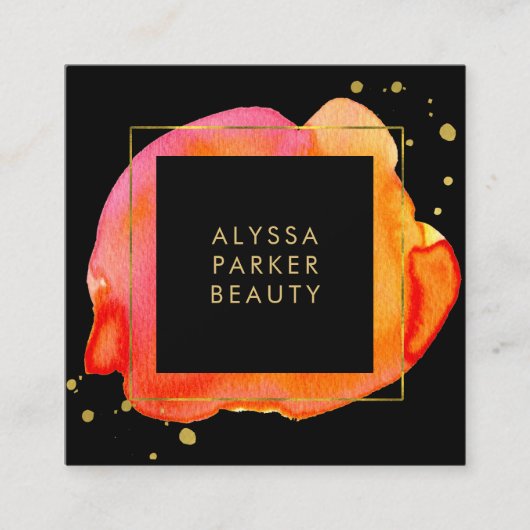 Carte De Visite Carré Éclaboussure orange d'aquarelle sur le noir avec (Devant)