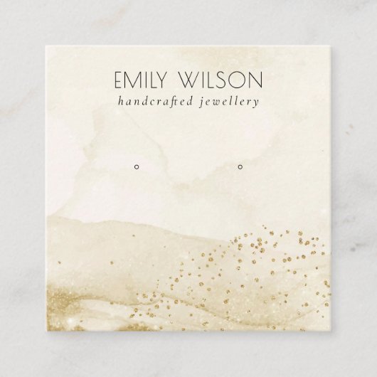 Carte De Visite Carré Ecran Beige Aquarelle Or Parties scintillant Écran (Devant)