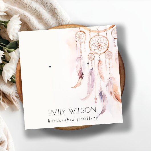 Carte De Visite Carré Écran Chic Boho Dreamcatcher Aquarelle