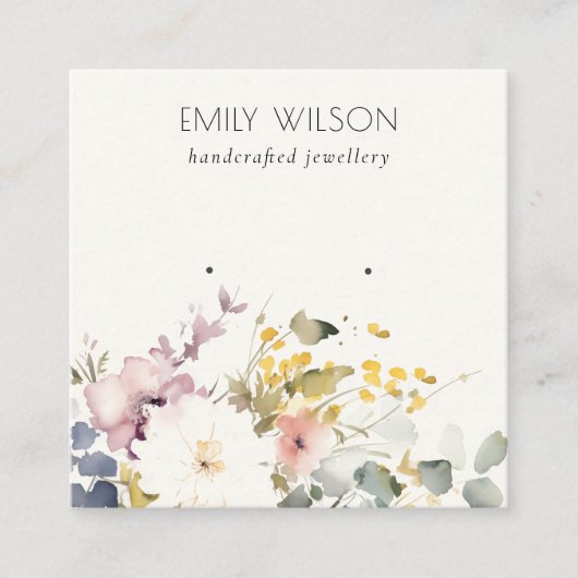 Carte De Visite Carré Écran Chic Pastel Aquarelle Florale (Devant)