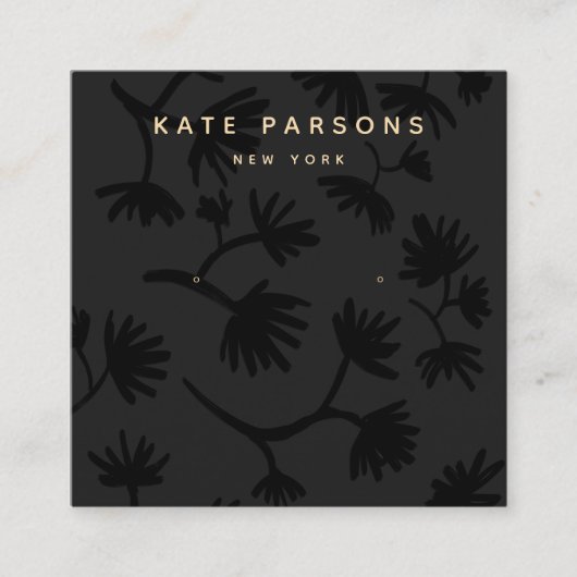 Carte De Visite Carré Écran de bijoux à oreilles florales noires (Devant)