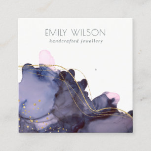 Carte De Visite Carré Écran d'oreille Abstrait Alcohol Ink Gold Navy