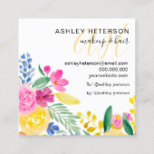Carte De Visite Carré Écriture d'aquarelle florale rose maquillage (Dos)