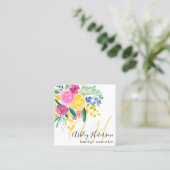 Carte De Visite Carré Écriture d'aquarelle florale rose maquillage (Debout devant)