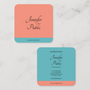 Carte De Visite Carré Écriture manuscrite Tendance Couleurs Moderne Élég