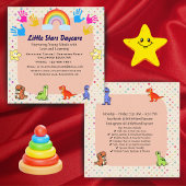 Carte De Visite Carré Editable Cute Rainbow Dino Preschool Card Design