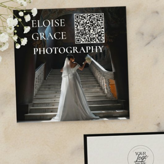 Carte De Visite Carré Editorial Photo Logo QR Code Square Business Card