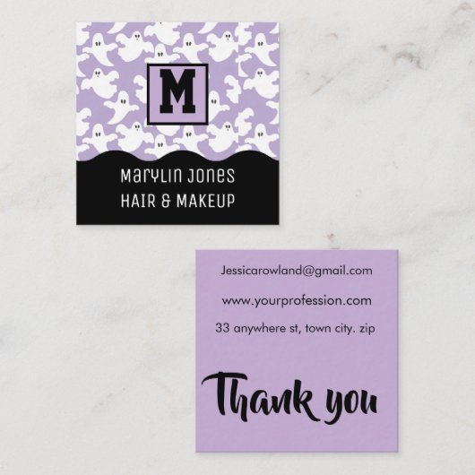 CARTE DE VISITE CARRÉ ÉFFRAYANT GHOST HALLOWEEN (Devant / Derrière)