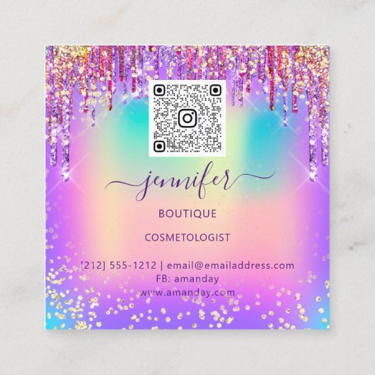 Carte De Visite Carré Élégance rayonnante Golden Boutique Drigraph QR (Dos)